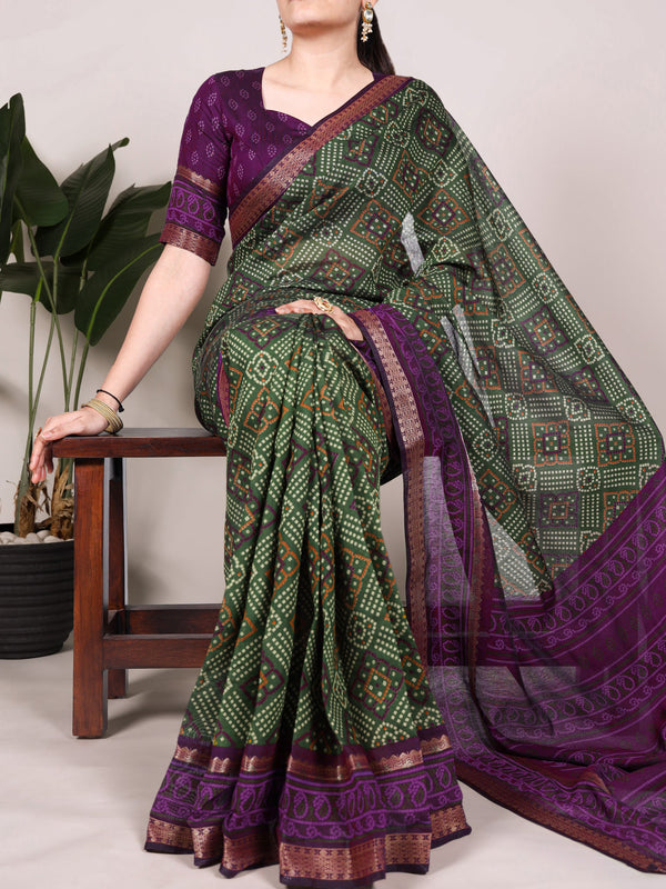 Viscose Chanderi Bandhej Printed Saree MND