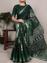 Slub Silk Floral Printed Saree  GRN