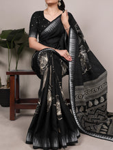 Slub Silk Floral Printed Saree  BLK