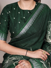 Slub Silk Floral Printed Saree  GRN