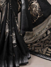 Slub Silk Floral Printed Saree  BLK