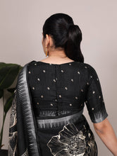 Slub Silk Floral Printed Saree  BLK