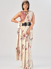 Satin Silk Printed Saree WHT