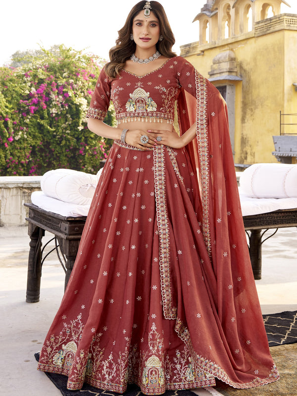 Chocolate Crush Thread Embroidered Lehenga With Dupatta SLM