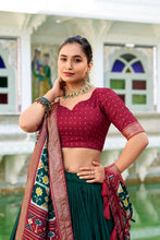 Tussar Silk Patola Printed lehenga With Dupatta GRN