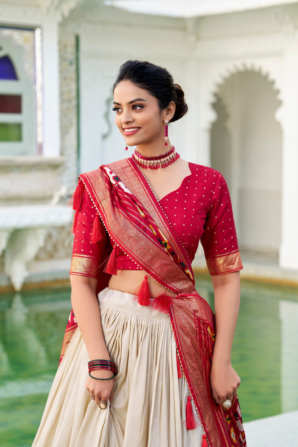 Tussar Silk Patola Printed lehenga With Dupatta OWT