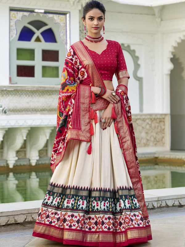Tussar Silk Patola Printed lehenga With Dupatta OWT