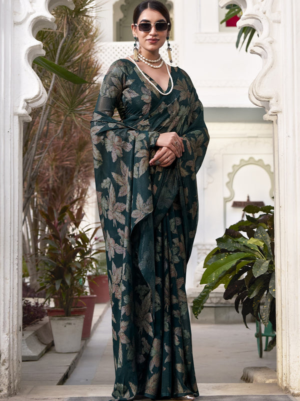 Lurex Brasso Floral Printed Saree  BGN
