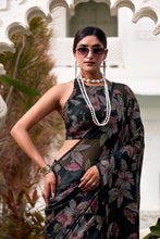 Lurex Brasso Floral Printed Saree  BLK