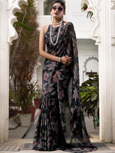 Lurex Brasso Floral Printed Saree  BLK