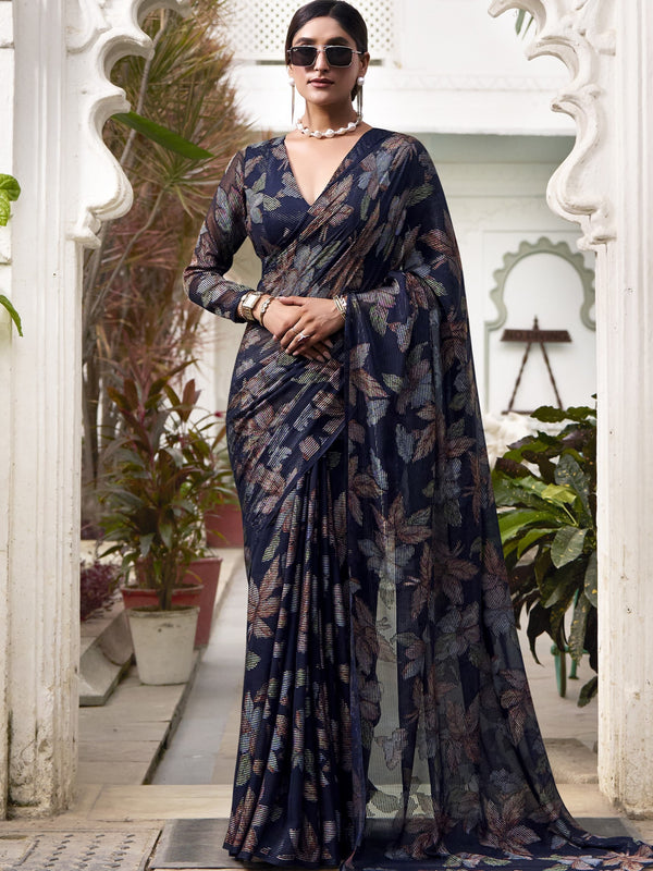 Lurex Brasso Floral Printed Saree  NBL