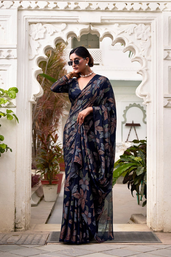 Lurex Brasso Floral Printed Saree  NBL