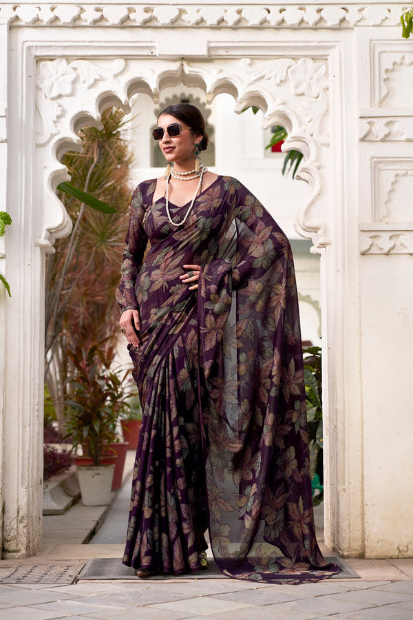 Lurex Brasso Floral Printed Saree  WIN
