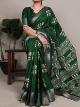 Slub Silk Printed Saree GRN