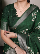 Slub Silk Printed Saree GRN