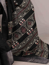 Slub Silk Printed Saree BLK
