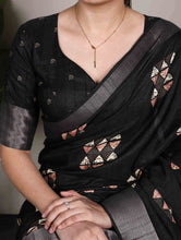 Slub Silk Printed Saree BLK