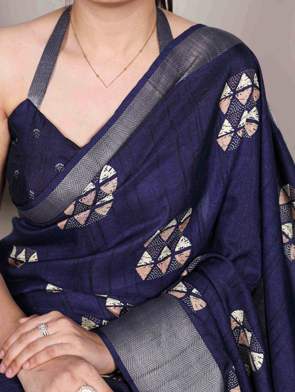 Slub Silk Printed Saree NBL