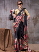 Satin Silk Printed Saree BLK