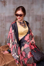 Satin Silk Printed Saree BLK