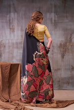 Satin Silk Printed Saree BLK