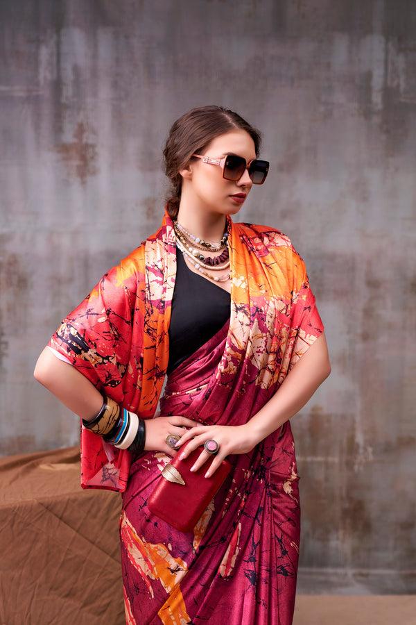 Satin Silk Printed Saree MRN
