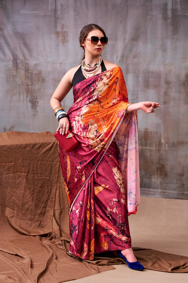 Satin Silk Printed Saree MRN