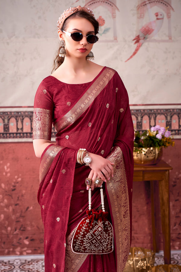 Chinon Zari Weaving Saree MRN