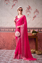 Chinon Zari Weaving Saree PNK