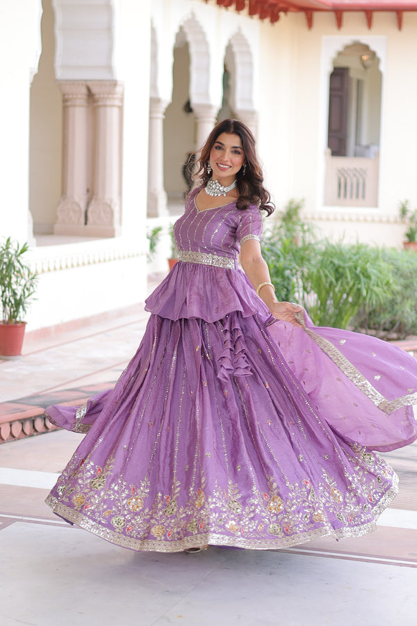Gold Crush Multi thread Embroidered Lehenga With Dupatta SLKA