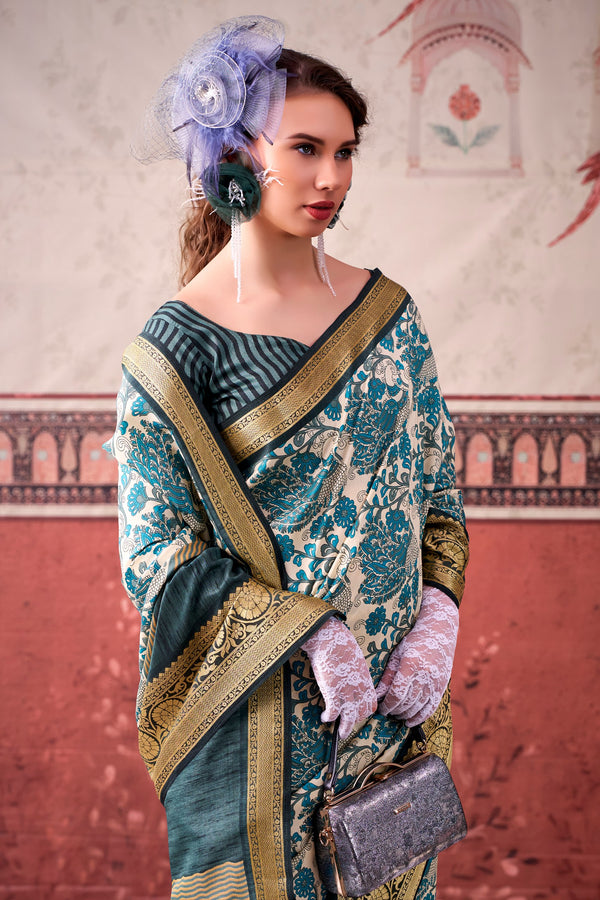 Tussar Silk Printed Saree With Viscose Border SBL