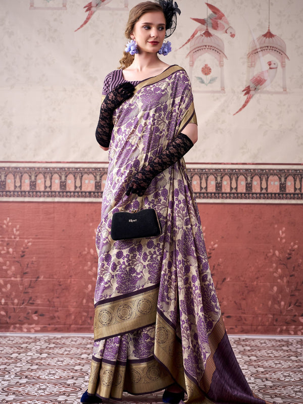 Tussar Silk Printed Saree With Viscose Border LUV