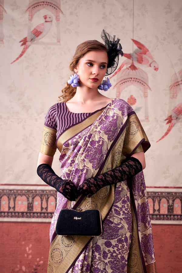 Tussar Silk Printed Saree With Viscose Border LUV