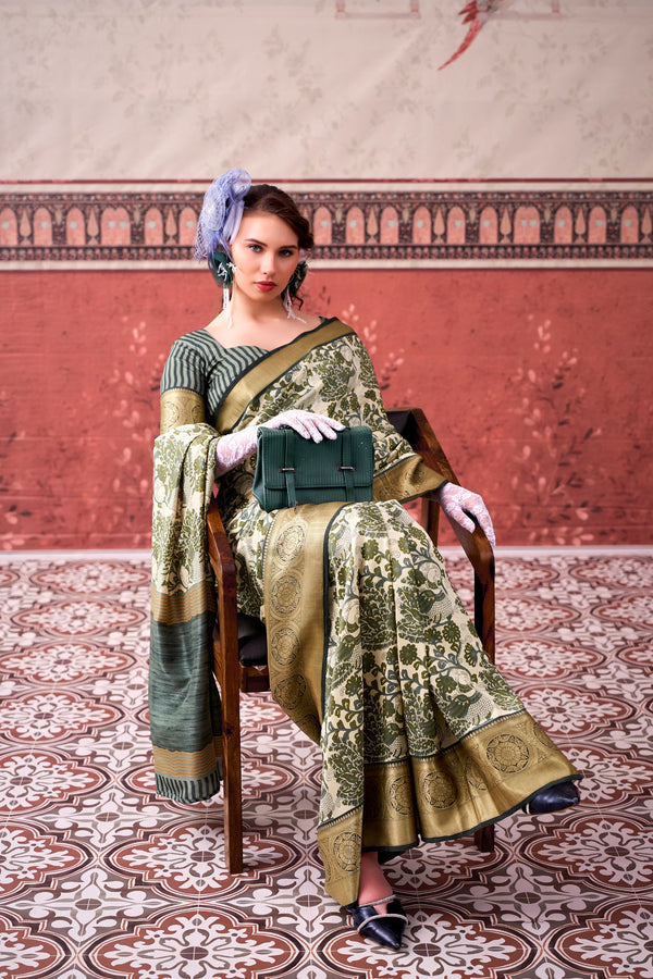 Tussar Silk Printed Saree With Viscose Border MND