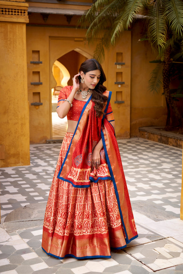 Dola Silk Batik Printed Lehenga With Dupatta ROG