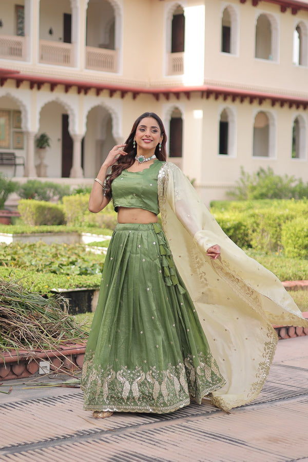 Gold Crush Embroidered Lehenga With Dupatta  PST