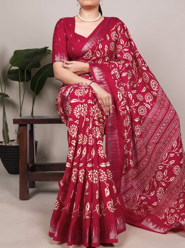 Slub Silk Floral Printed Saree CRD