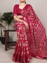Slub Silk Floral Printed Saree CRD