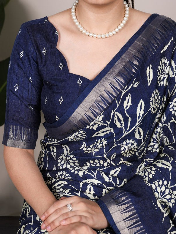 Slub Silk Floral Printed Saree NBL