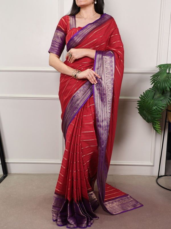Crepe Zari Weaving Saree RED