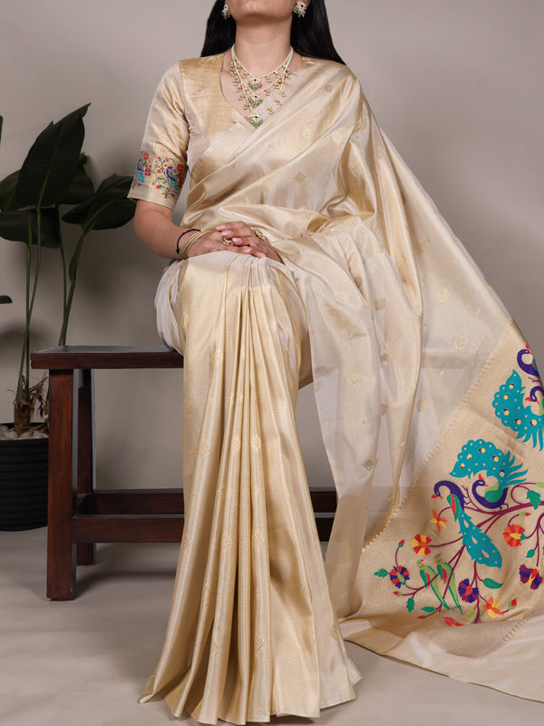 Tissue Paithani Zari Weaving Saree CRM