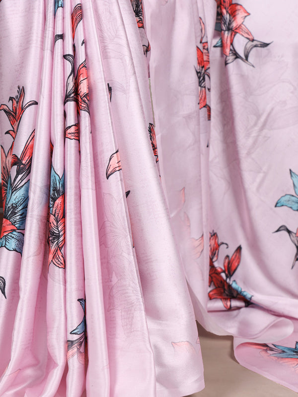 Satin Silk Floral Printed Saree LPI