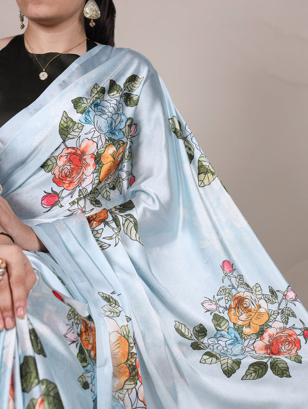 Satin Silk Floral Printed Saree SBL
