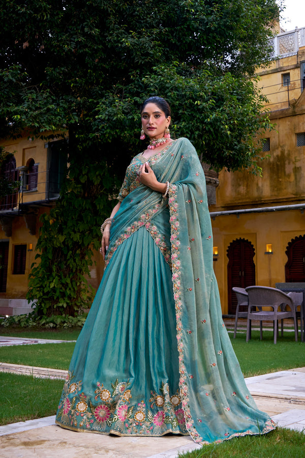 Zari Shimmer Thread Embroidered Lehenga With Dupatta SBL