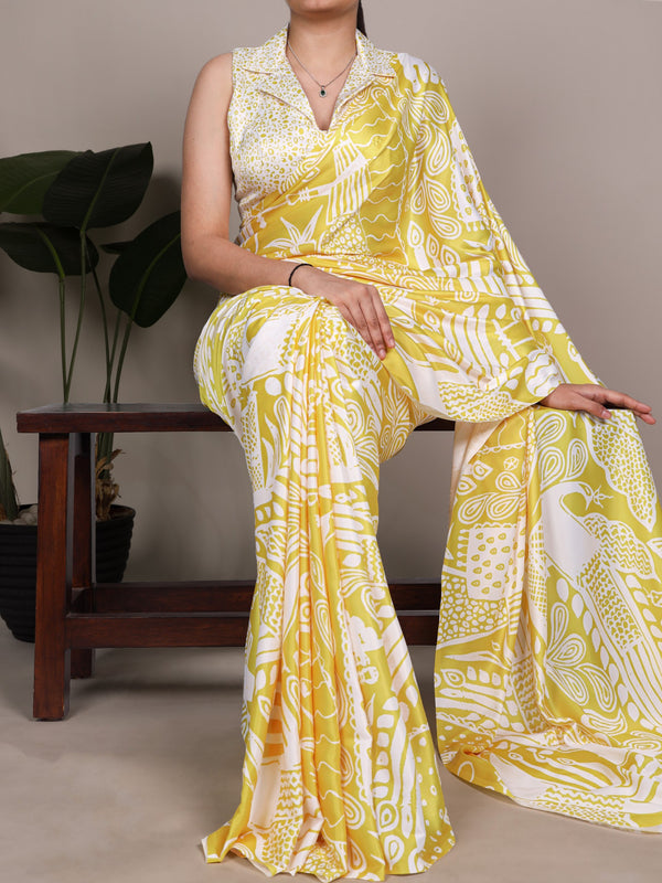Satin Silk Printed Saree YLW