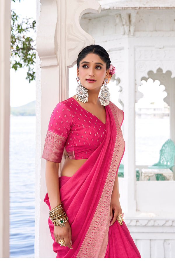 Chinon Self Printed Saree PNK