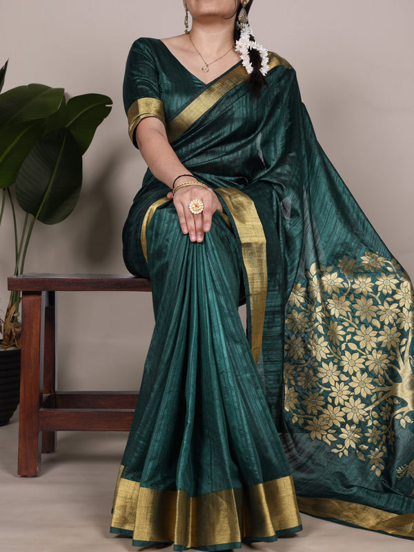 Raw Silk Zari Weaving Saree GRN