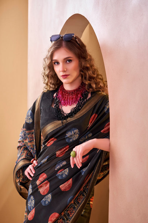 Chanderi Printed Saree BLK