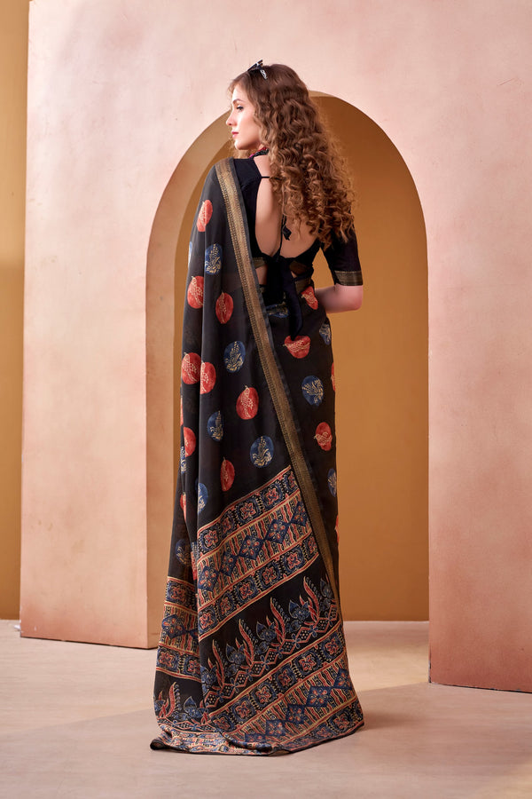 Chanderi Printed Saree BLK