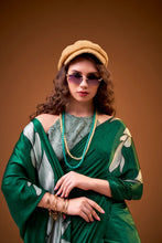 Satin Silk Floral Printed Saree GRN